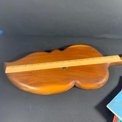 LOT:206: Vintage Entertaining Must Haves Including a Ceramic and Wood Lazy Susan Serving Dishes, Wooden Leaf Shaped Serving Dish,...