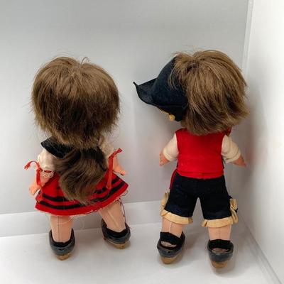 LOT 244: Vintage Wooden Shoe Folk Art Collection - Two Pair of Hand Crafted and Adorable Spanish Dolls