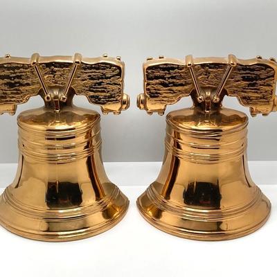 LOT 246: Liberty Bell Collection - Pair of Brass Bookends with Bicentennial Bells and More
