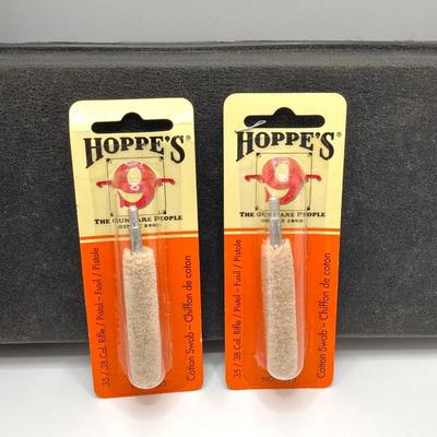 LOT 249: Three Leather Firearm Holders / Holsters, Doskocil Gun Case and Cleaning / Care Supplies (Outers Case) and More