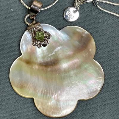 Large shell with Peridot Sterling pendant necklace