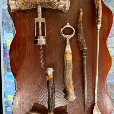 John Hasselbring Stag Sterling Bar Set 5 Pc Spoon Corkscrew Jigger Pick Opener
