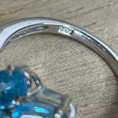 Neon blue Apatite sterling silver ring 7