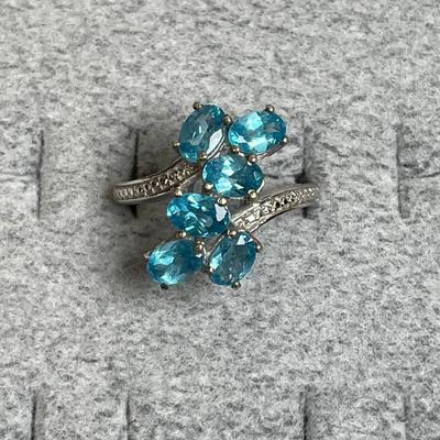 Neon blue Apatite sterling silver ring 7