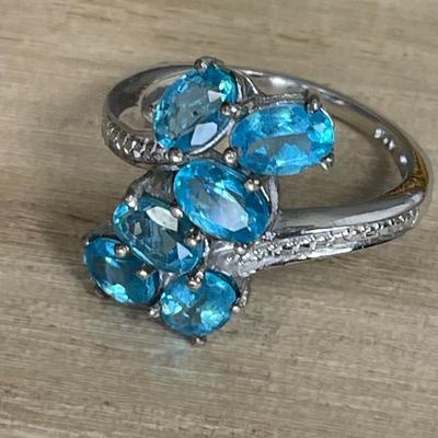 Neon blue Apatite sterling silver ring 7