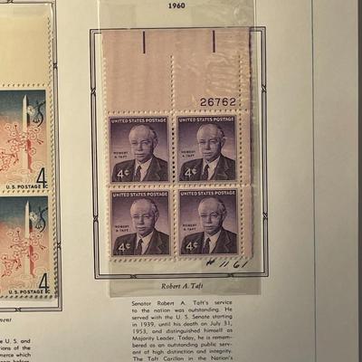 Japanese=American & Robert Taft 1960 Mint Condition US Stamp Plate Blocks Page as Pictured. Only One $5 Shipping Charge for 1 or 100...