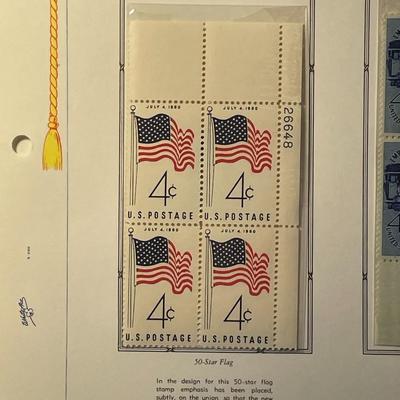 50-Star Flag & Employ the Physically Handicap 1960 Mint Condition US Stamp Plate Blocks Page as Pictured. Only One $5 Shipping Charge...
