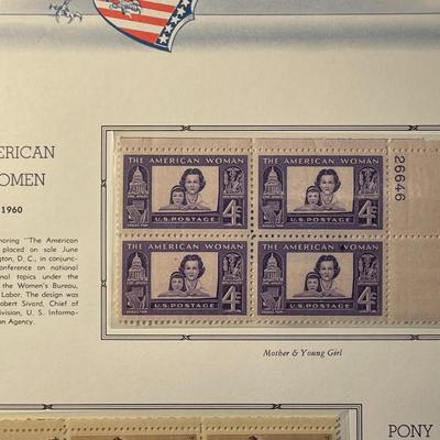 American Women & Pony Express 1960 Mint Condition US Stamp Plate Blocks Page as Pictured. Only One $5 Shipping Charge for 1 or 100...