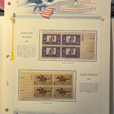 American Women & Pony Express 1960 Mint Condition US Stamp Plate Blocks Page as Pictured. Only One $5 Shipping Charge for 1 or 100...