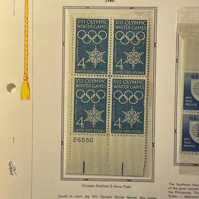 Winter Olympic Games & Seato 1960 Mint Condition US Stamp Plate Blocks Page as Pictured. Only One $5 Shipping Charge for 1 or 100...