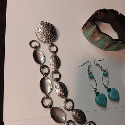 CONCHO BELT, BRACELETS AND EARRINGS