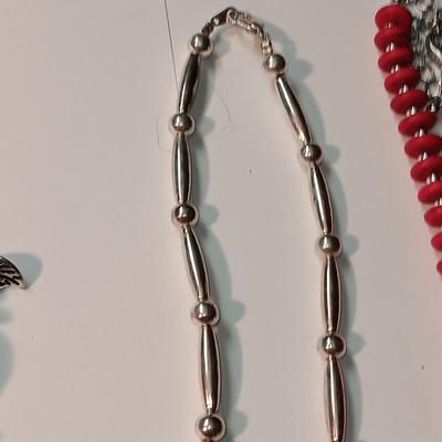 MAINLY RED AND SILVER TONE JEWELRY