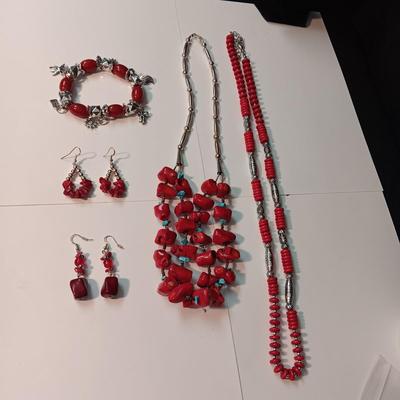 MAINLY RED AND SILVER TONE JEWELRY