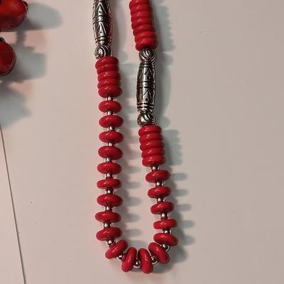 MAINLY RED AND SILVER TONE JEWELRY