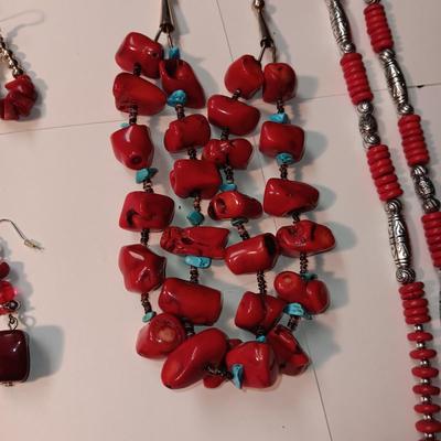 MAINLY RED AND SILVER TONE JEWELRY