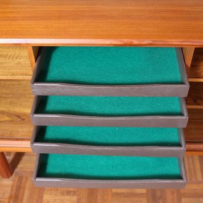 Danish Teak Tambour Doors Long Credenza with Glass Doors Hutch