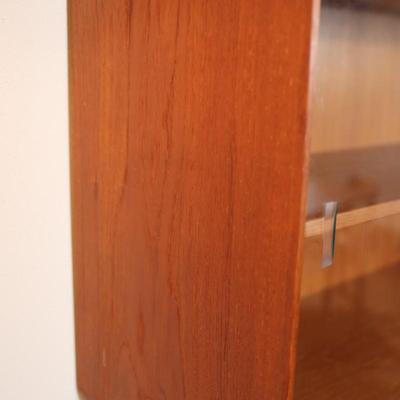 Danish Teak Tambour Doors Long Credenza with Glass Doors Hutch