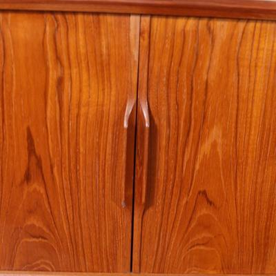Danish Teak Tambour Doors Long Credenza with Glass Doors Hutch