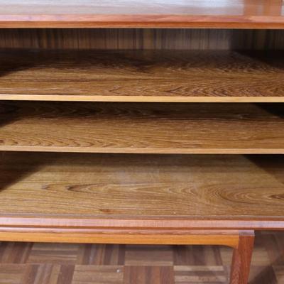 Danish Teak Tambour Doors Long Credenza with Glass Doors Hutch