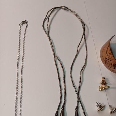 STERLING EARRINGS, TURQUOISE AND SILVER NECKLACE, EARRINGS, BRACELET AND WATCH