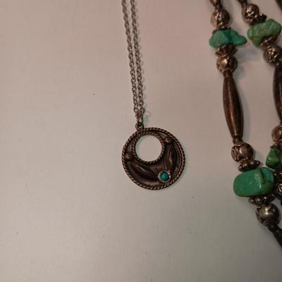 STERLING EARRINGS, TURQUOISE AND SILVER NECKLACE, EARRINGS, BRACELET AND WATCH