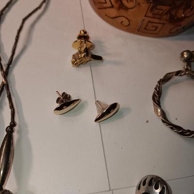 STERLING EARRINGS, TURQUOISE AND SILVER NECKLACE, EARRINGS, BRACELET AND WATCH