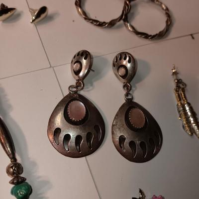 STERLING EARRINGS, TURQUOISE AND SILVER NECKLACE, EARRINGS, BRACELET AND WATCH