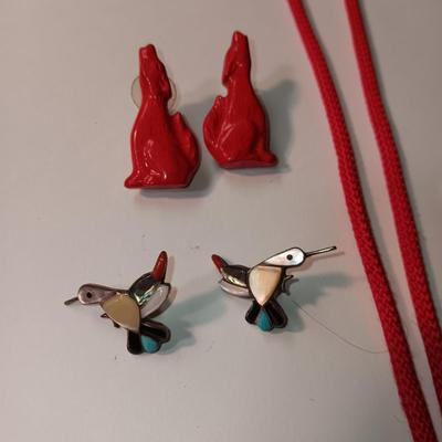 STERLING HORSE PENDANT AND CHAIN PLUS PIERCED EARRINGS