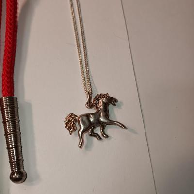 STERLING HORSE PENDANT AND CHAIN PLUS PIERCED EARRINGS