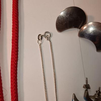 STERLING HORSE PENDANT AND CHAIN PLUS PIERCED EARRINGS