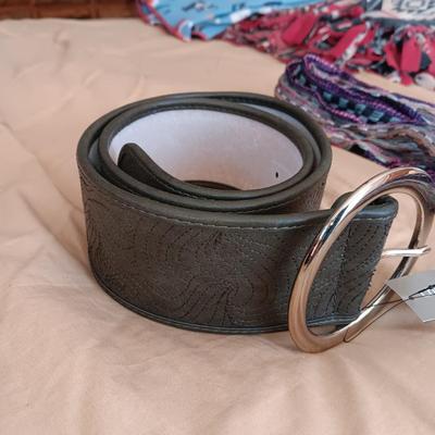 LADIES ROCKWELL THARP BOOTS, CHICO'S AND ROPER LEATHER BELTS PLUS A SCARF