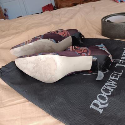 LADIES ROCKWELL THARP BOOTS, CHICO'S AND ROPER LEATHER BELTS PLUS A SCARF
