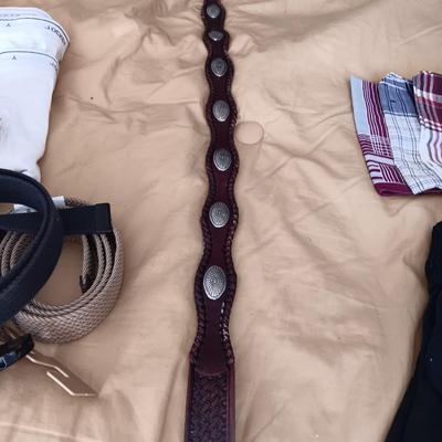 MEN'S NEW UNDERWEAR (34), 3 BELTS (38) SOCKS AND HANKIES