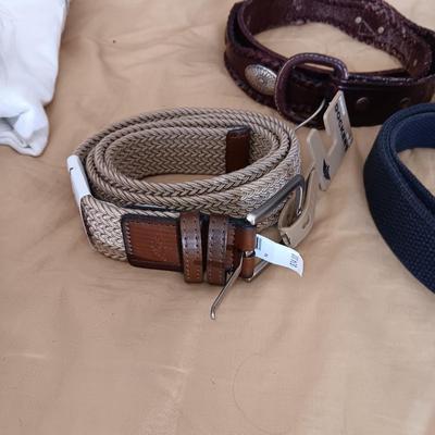 MEN'S NEW UNDERWEAR (34), 3 BELTS (38) SOCKS AND HANKIES