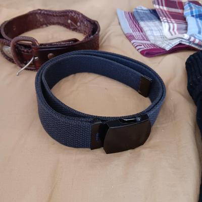 MEN'S NEW UNDERWEAR (34), 3 BELTS (38) SOCKS AND HANKIES