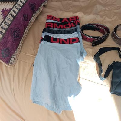 MEN'S UNDERWEAR, 3 BELTS AND SHOULDER PACK