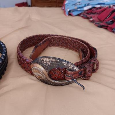 LADIES LEATHER BELTS (MED-LARGE), SCARF AND 2 CLOTH WALLETS