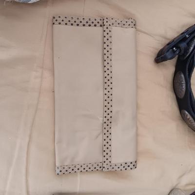 LADIES LEATHER BELTS (MED-LARGE), SCARF AND 2 CLOTH WALLETS