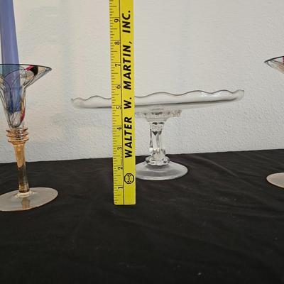 Beautiful Party lite tapered candle holders made in Romania with a glass pedestal cake plate