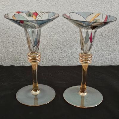 Beautiful Party lite tapered candle holders made in Romania with a glass pedestal cake plate