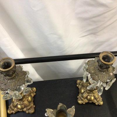 Three Vintage Candle Holders with Wood Candles