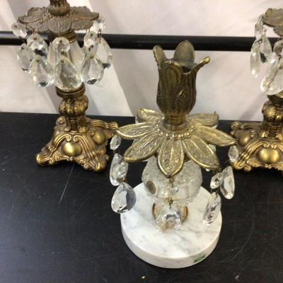Three Vintage Candle Holders with Wood Candles