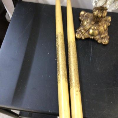 Three Vintage Candle Holders with Wood Candles