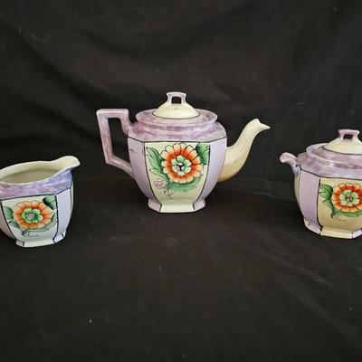 Vintage lusterware tea pot set marked Japan on base