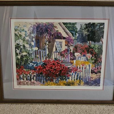 Numbered and signed framed wall art Julian Askins Signed Serigraph 76/485 "Garden Fence II"