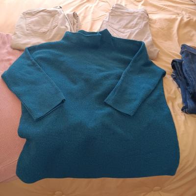 LADIES STETSON JEANS AND PANTS (14), 2 LARGE SHIRTS