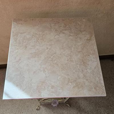 Decorative floral metal stand with tile - great plant stand!