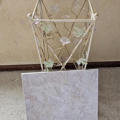 Decorative floral metal stand with tile - great plant stand!