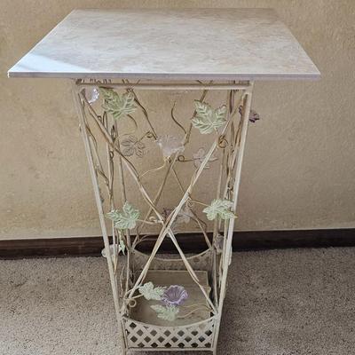 Decorative floral metal stand with tile - great plant stand!