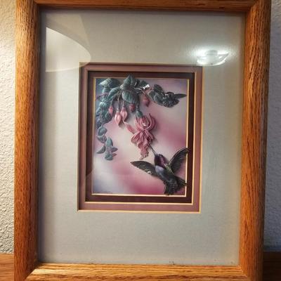 Two framed hummingbird wall art with porcelain-base Lamp hand painted bird